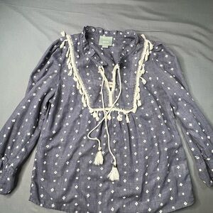 Maeve Embroidered Tassel Peasant Blouse – Size Medium